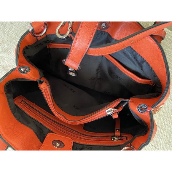 JOE's Jeans, Addison Laser-Cut Crossbody Canvas Faux Leather Satchel Coral bag - Picture 9 of 10